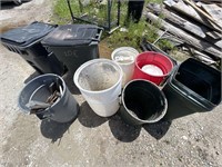 8 Trash Cans/Barrels with 2 Smaller Buckets -