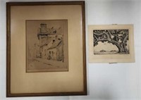 2 Antique Engraved Prints Singed