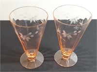 2pc Peach Rose Crystal Cone Glasses Wheel Cut