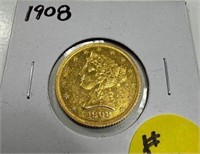 1908 $5 GOLD LIBERTY HEAD - BU