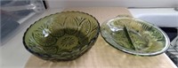 TWO GREEN SERVING DISHES