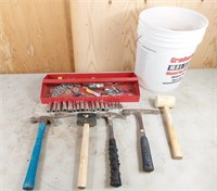 Assortment of sockets, hammers, tool holder, etc