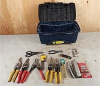 Handyman lot Toolbox, tin snips, pipe wrench,