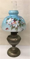 Oil Lamp With Glass Chimney & Handpainted Shade