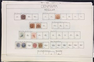 Denmark Stamps Used and Mint hinged on old pages,