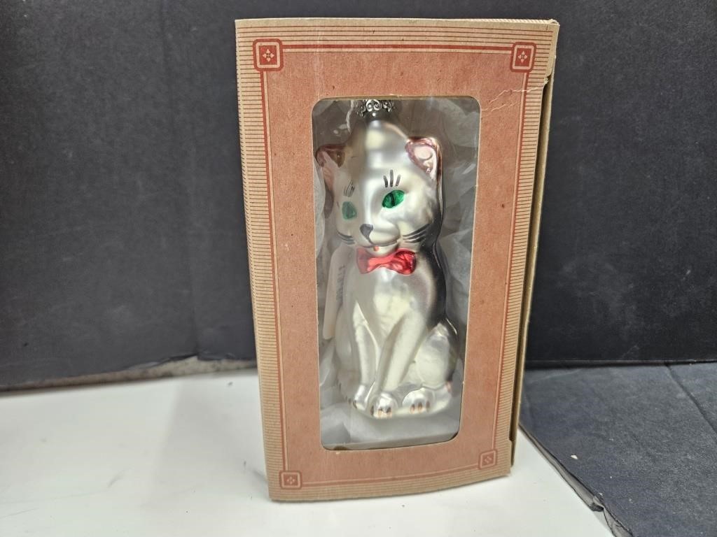 Vintage Old World Christmas Glass Calico Cat w Box