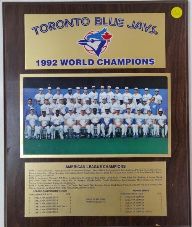 Toronto Blue Jays 1992 World Champions Plaque