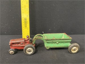 Cast Iron Toy Tractor and Wagon