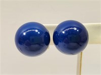 Large Navy Blue Ball Clip On Earrings Vintage