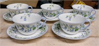 5 SHELLEY HAREBELL PATTERN TEA CUPS & SAUCERS