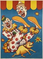 CLOWNS AND PIG STOCK CIRCUS POSTER