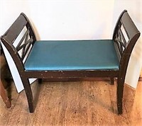 Vintage Wood Bench with Upholstered Seat