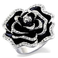 Unique .34ct White Topaz Black Flower Ring