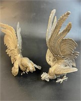 PAIR OF SILVER PLATE ROOSTERS