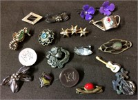 Miniature brooches, guitar is sterling