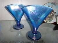 2 Pair Of Iridescent Fan (Tiffany Style) Vases