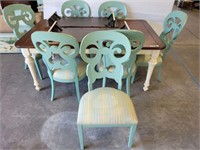 DINING TABLE W/2 LEAVES, 7 CHAIRS