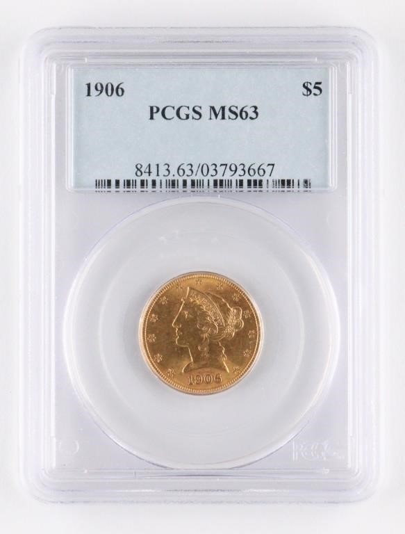 1906 $5 DOLLAR US GOLD EAGLE COIN