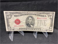 1928-E Red Seal $ 5 Bill