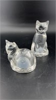 Lenox Clear Glass Cat  pair Salt & Pepper Shakers