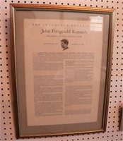 Framed JFK inauguration address art