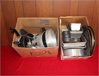 2 Boxes Misc Bakeware, Pots, Pans, etc