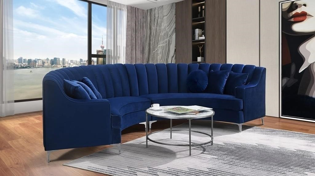 Legend Furniture Curved Sofa Velvet Blue