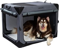 42 Inch Collapsible Dog Crate w/ Curtains  Grey
