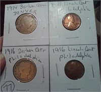 1914 1916 barber silver quarters + Lincoln cents