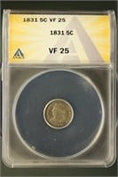 US Coins 1831 Capped Bust Half Dime VF25 ANACS