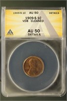 US Coins 1909-S VDB Lincoln Cent AU50 Details (Cle