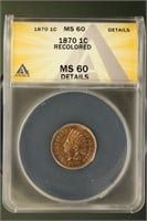 US Coins 1870 Indian Head Cent MS60 Details (Recol