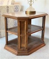 Vintage End Table with Cane Accent Shelves