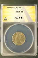 US Coins 1906 Liberty Nickel AU58 ANACS