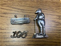 3 VINTAGE STERLING SILVER GOLF THEMED PINS