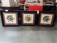 Lot Of 3 Flower Prints / Glass Framed
