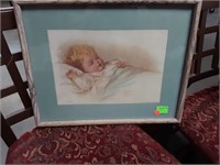 Signed Sleeping Baby Print /Glass Framed 19"x13"
