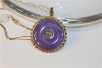NWT 14K Lavender jade Chinese pendant and chain,