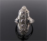 18K Antique 5-Stone Diamond, Sapphire Ring
