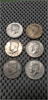 (6) Kennedy Half Dollar Coins (1965, 1966, 1967 &