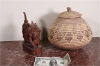 Hand Carved Barong Lion & Vintage Coiled Basket