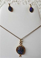 Australian opal necklace & screw back earring set