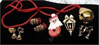 Christmas earrings, pin and bell necklace