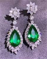 9.5ct Natural Emerald 18K Gold Diamond Earrings