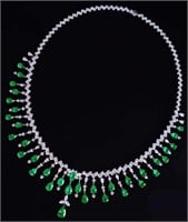 Splendid Emerald Diamond Necklace 18K Gold