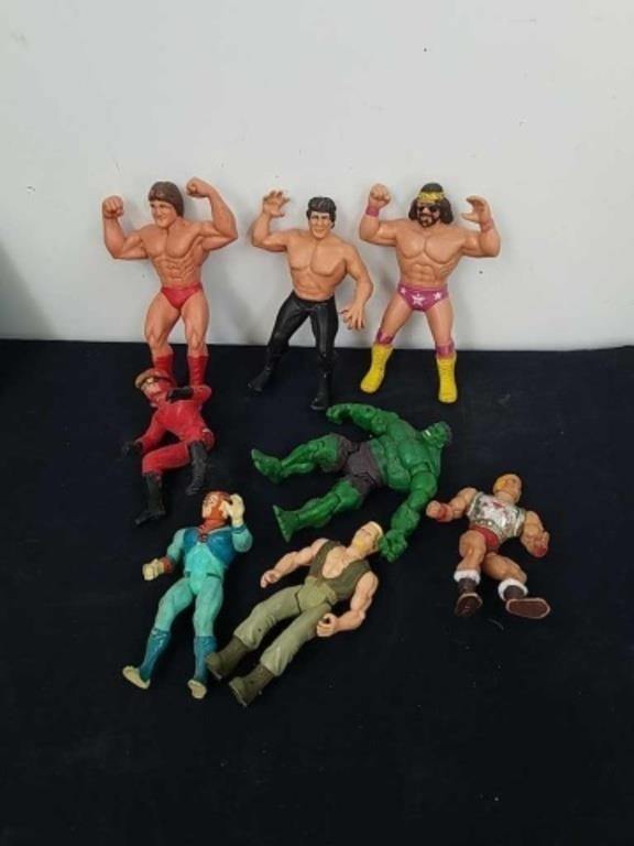 Vintage wrestling and He-Man figures