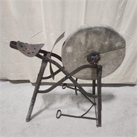 Antique grinding wheel w/ seat