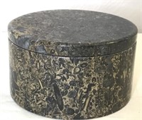 5" Carved Fossil Stone Round Trinket Box