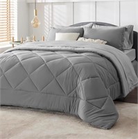 C8168  Bedsure Comforter Set Queen, 7 Pieces, Grey