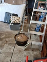 Cast iron Dutch Oven on tripod